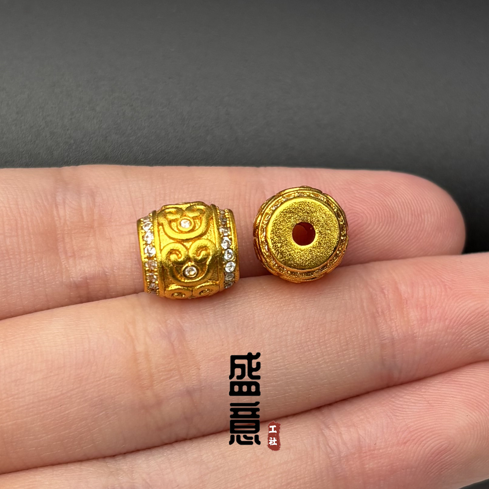 古法24K工艺黄金色白钻如意桃心桶珠隔珠手链配件配珠diy配饰图片