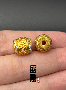 古法24K工艺黄金色白钻如意桃心桶珠隔珠手链配件配珠diy配饰