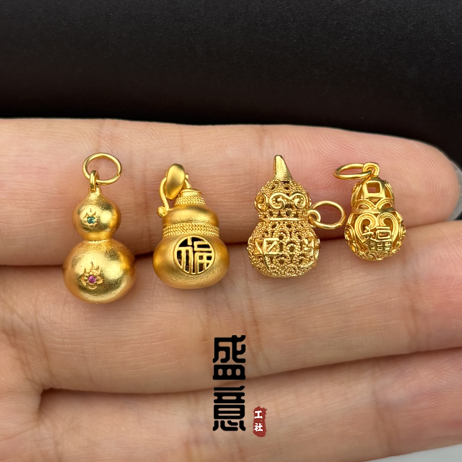 古法24K工艺黄金色镂空葫芦福禄挂件吊坠侧挂文玩手串项链diy配饰