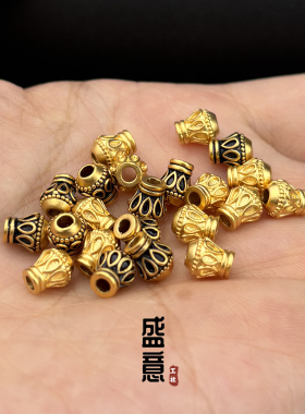 古法24K工艺黄金色金刚杵弟子珠吊坠顶珠菩提绿松石南红蜜蜡配珠