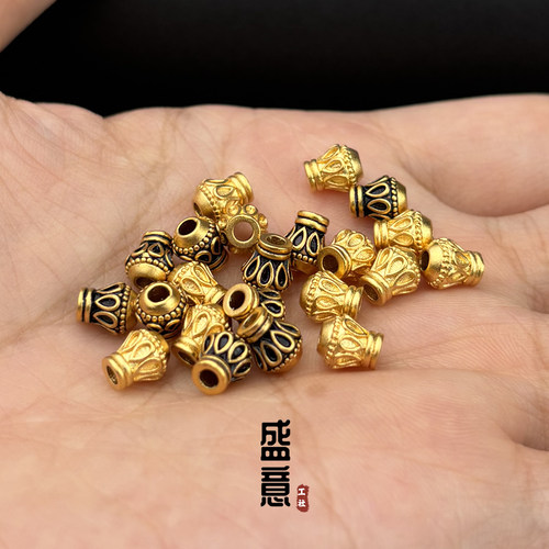 古法24K工艺黄金色金刚杵弟子珠吊坠顶珠菩提绿松石南红蜜蜡配珠