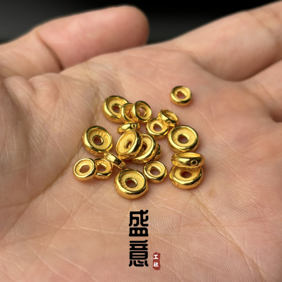 s925银包金24K工艺金色太阳羽毛纹凹槽车轮隔片保色手串配珠垫片