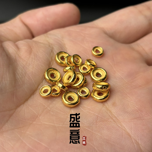 s925银包金24K工艺金色太阳羽毛纹凹槽车轮隔片保色手串配珠垫片