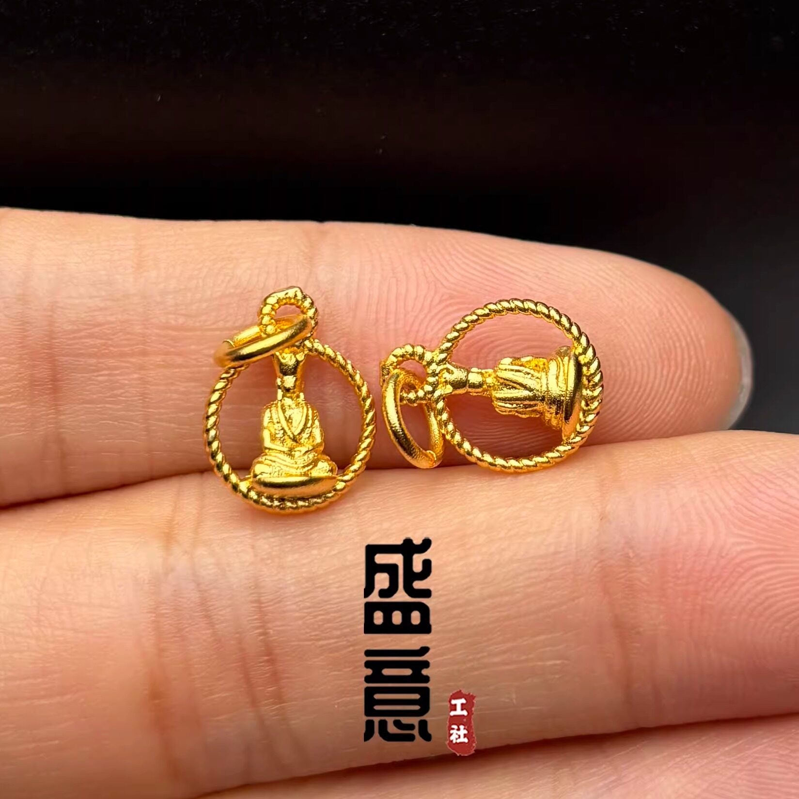 古法24K工艺黄金色镂空无相佛吊坠侧挂牌子文玩手串diy配饰
