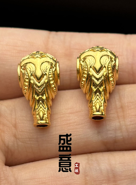 古法24K工艺黄金色艾奎斯三通金刚星月菩提手串手持108颗配饰