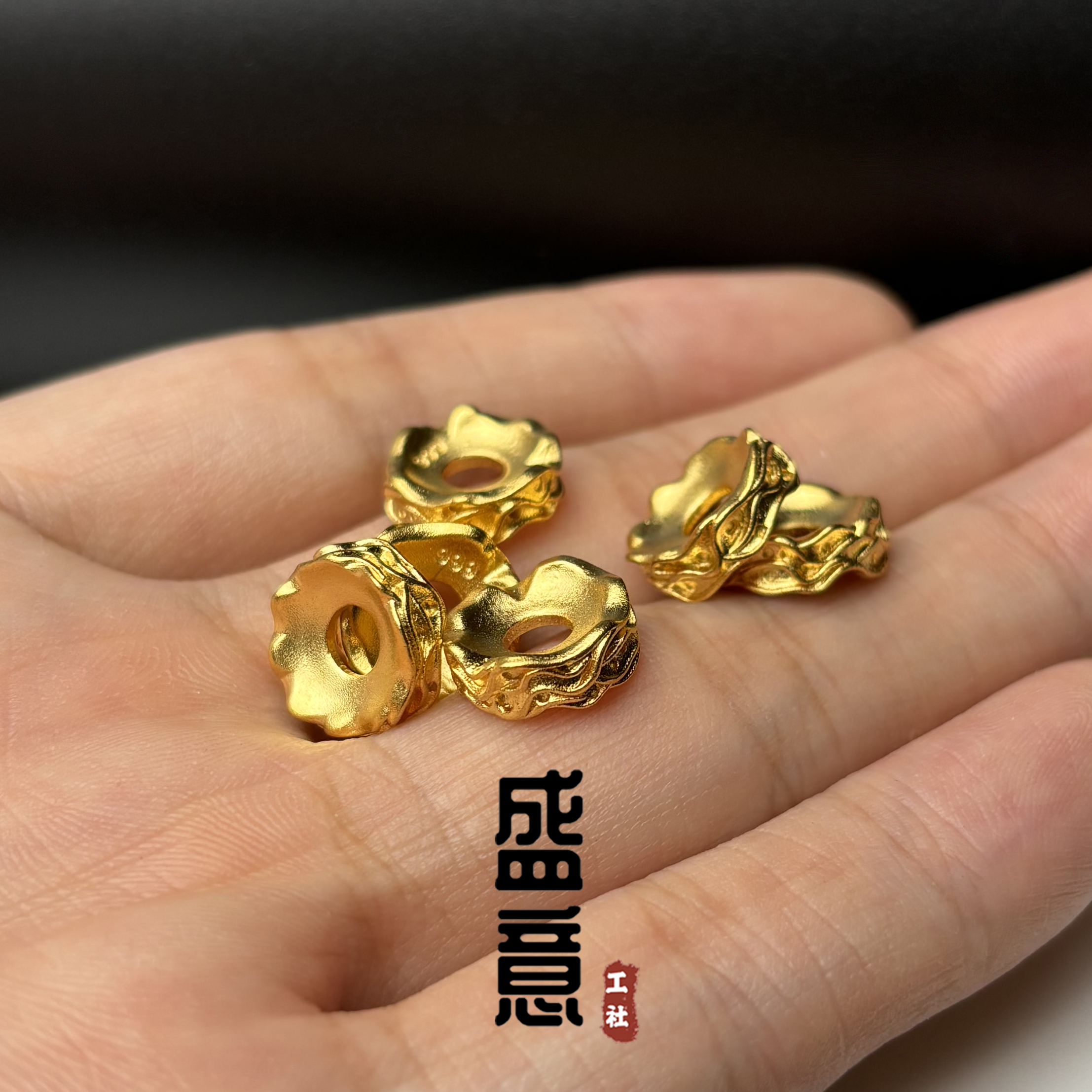 古法24K工艺黄金色925熔岩卡环保色隔珠吊坠佛珠手串配饰