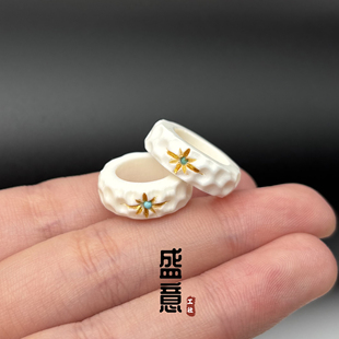 天然猛犸象牙无相跑环镶松石太阳花卡环金刚星月菩提文玩手串配饰