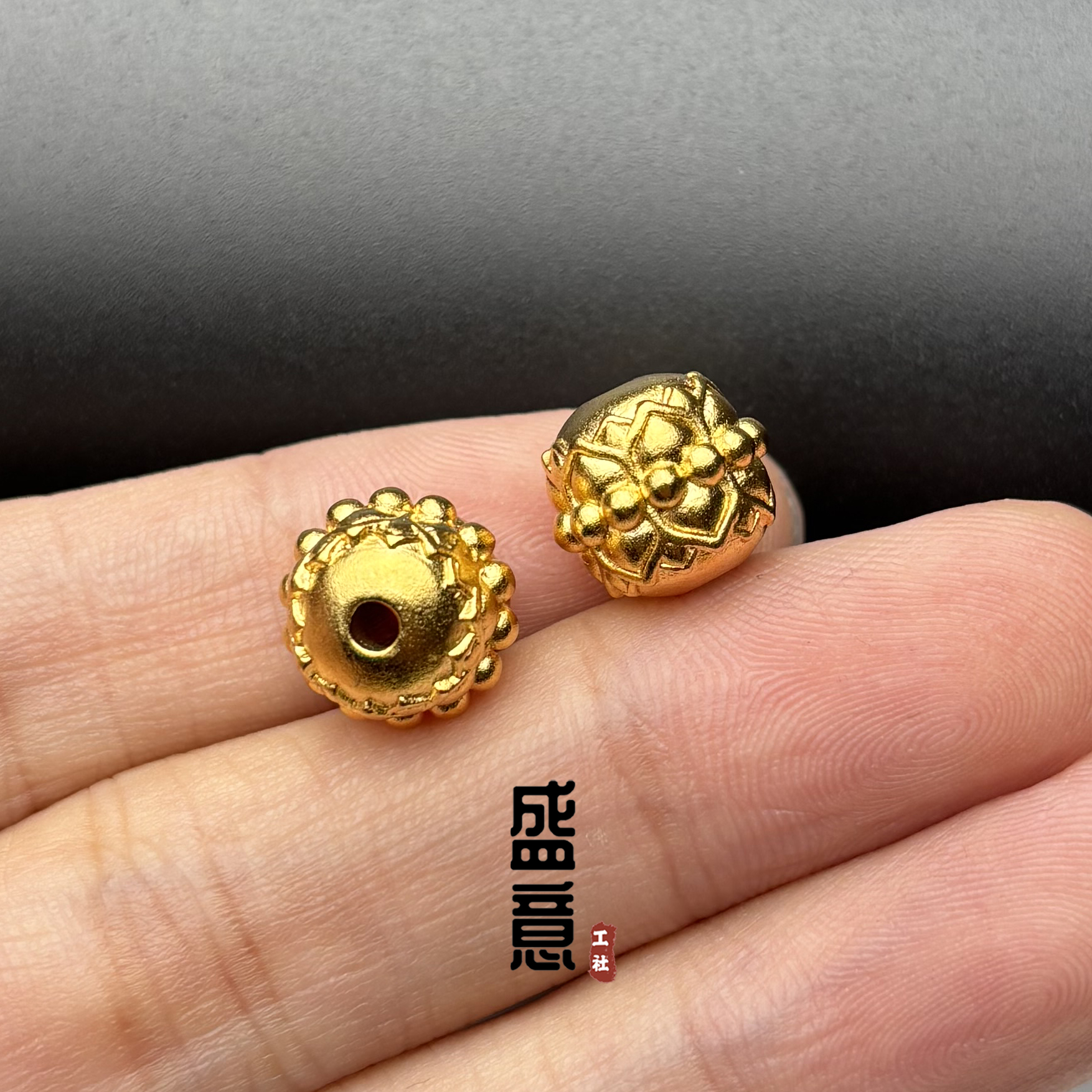 古法24K工艺黄金色莲花老型隔珠顶珠腰珠文玩手串吊坠配珠配饰