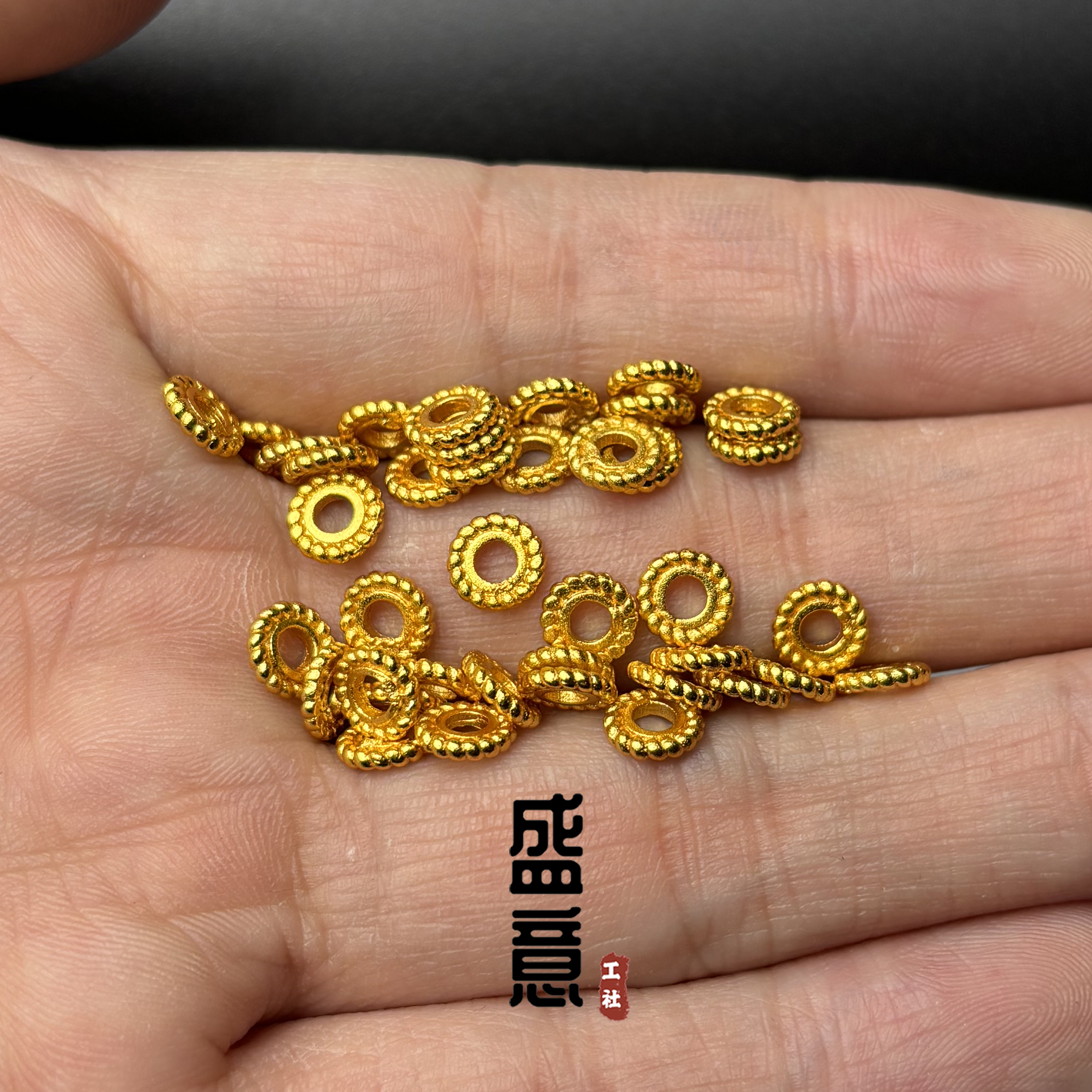 古法24K工艺黄金色925麻花车轮圆隔片保色文玩手串配珠垫片