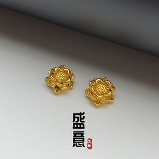 古法24K工艺黄金色925莲花转运珠背云保色隔珠吊坠佛珠手串配饰