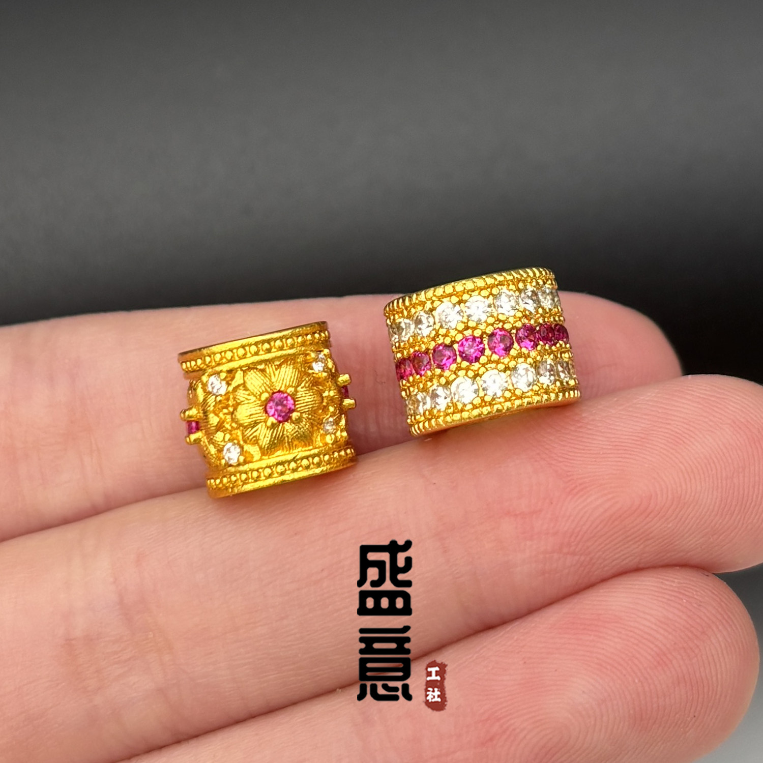 古法24K工艺黄金色镶钻繁花满钻路路通隔珠顶珠腰珠项链手串配饰