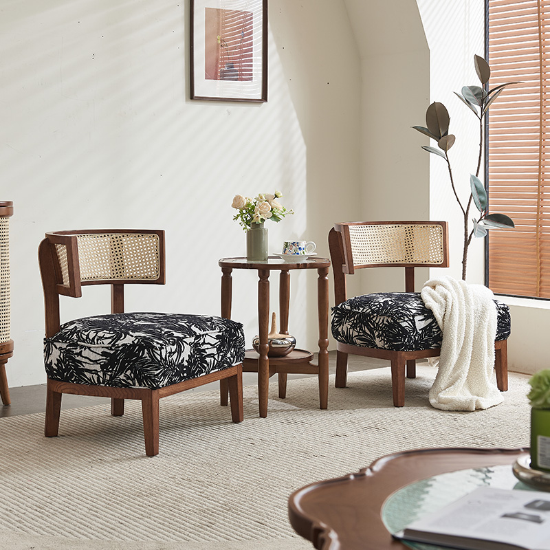 北欧实木家用藤编沙发椅