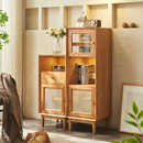 北欧藤编酒柜客厅餐边柜日式 储物柜展示柜简约现代实木玄关柜子