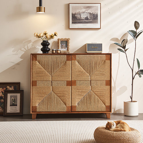 藤编匠师实木藤编储物柜