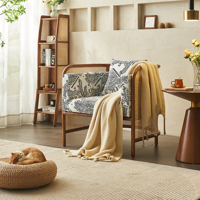 北欧实木沙发椅单人休闲椅子阳台客厅家用靠背扶手编织藤艺小户型,住宅家具,沙发椅,淘宝优惠券,粉丝福利购,淘宝优惠卷