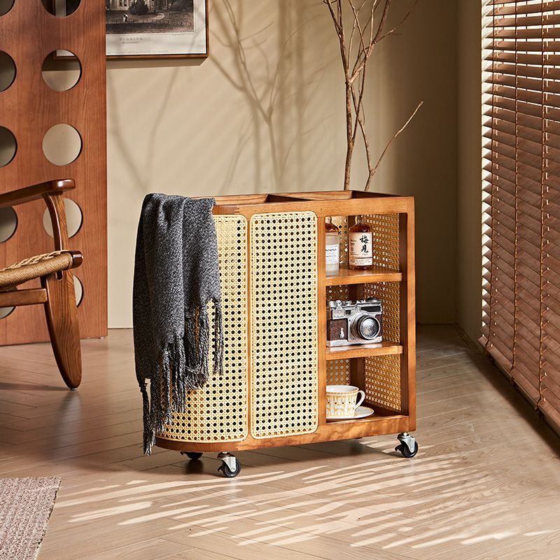 中古实木藤编收纳箱多功能小角几