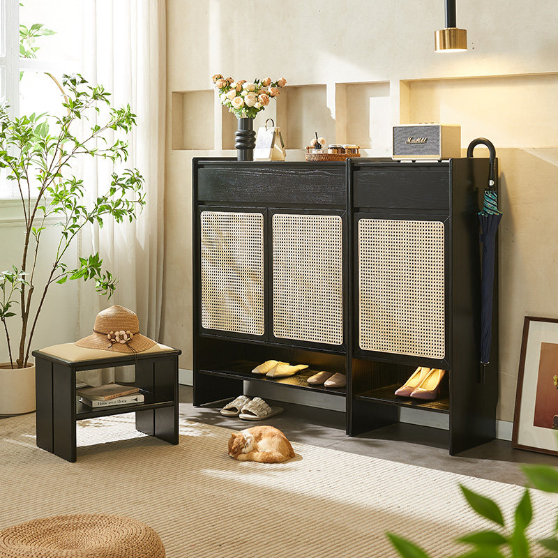 北欧日式藤编收纳储物柜小户型鞋柜新款2025爆款家用门口实木鞋柜,住宅家具,鞋柜,淘宝优惠券,粉丝福利购,淘宝优惠卷