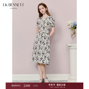 LK BENNETT米色连衣裙2025年夏新款v领碎花法式收腰高级感印花