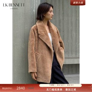 新100%绵羊毛翻领宽松简约高级感 BENNETT棕色大衣外套冬季