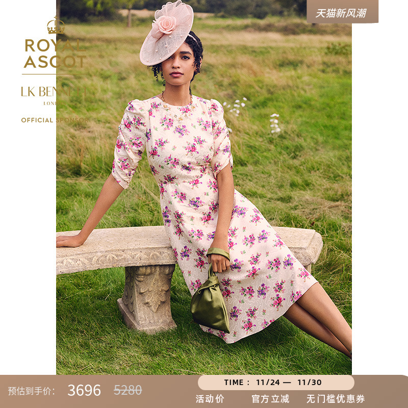 【皇家赛马会】lkbennett米色印花连衣裙女2025年春新款桑蚕丝