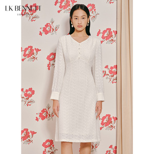 LK BENNETT白色连衣裙女秋冬 新款v领软糯毛绒内搭打底裙小个子
