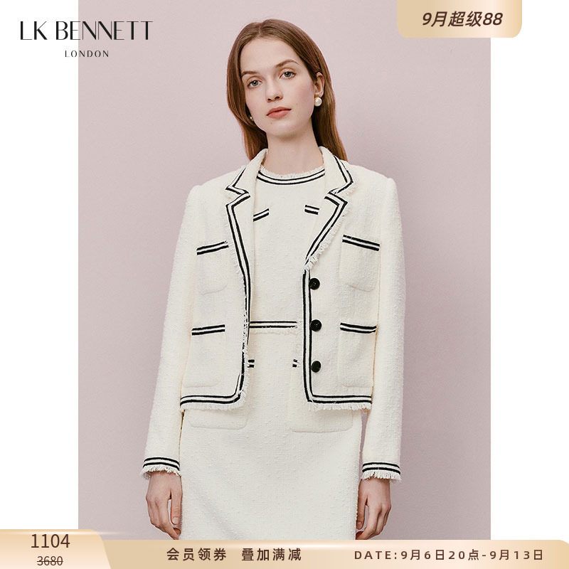 LK BENNETT白色小香风外套春夏新款撞色织带设计西装领短款图片