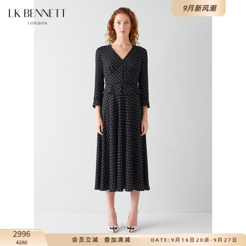 LKBENNETT深蓝波点收腰连衣裙