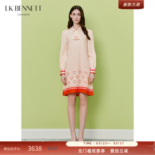 连衣裙 甜美减龄爱心印花长袖 BENNETT米色波点连衣裙2026春新款