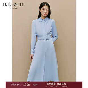 裙法式 lkbennett浅蓝色女士连衣裙新款 收腰衬衫 长袖 长裙 春季
