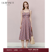 BENNETT红色印花连衣裙2025年夏新款 显瘦气质小香风碎花吊带裙