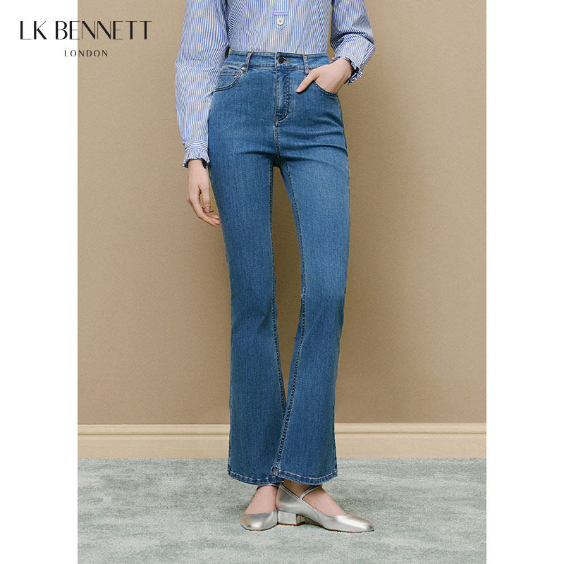 LK BENNETT蓝色微喇牛仔裤女2025年春新款高腰显瘦修身通勤百搭