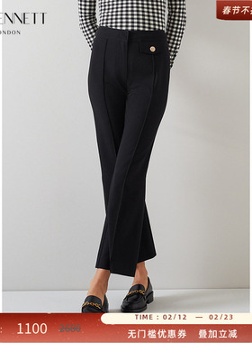 LK BENNETT黑色微喇叭裤女新款春季高腰紧身九分西裤通勤职场