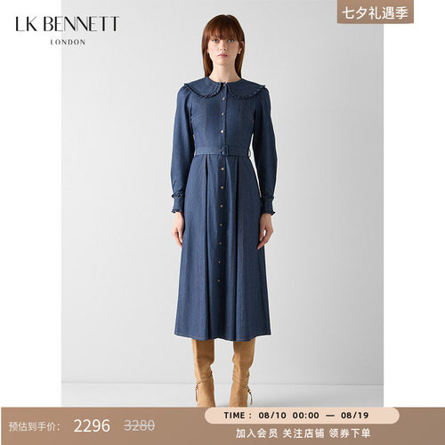 lk亲肤棉复古翻领腰带牛仔连衣裙