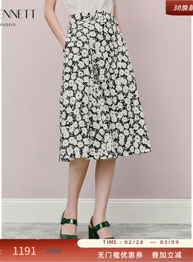 LK BENNETT黑色简约半身裙女夏2025夏新款高腰带法式a字修身中长