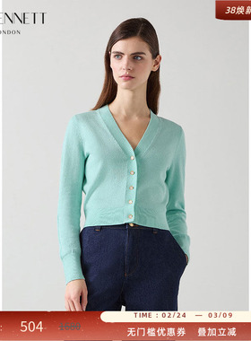 LK BENNETT蓝色针织开衫秋薄款百搭文艺感长袖外搭