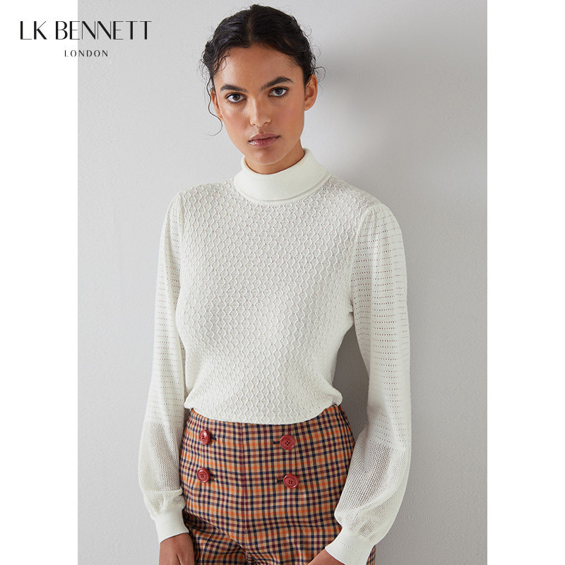 LK BENNETT白色高领针织衫女 新款秋冬内搭打底薄款修身毛衣