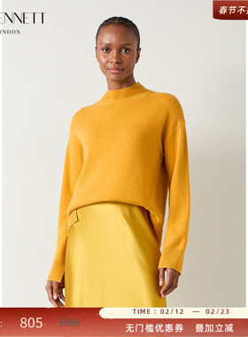LK BENNETT黄色半高领毛衣秋新款绵羊毛时尚简约套头针织衫