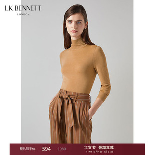 LK BENNETT薄款驼色高领毛衣秋新款100%绵羊毛柔软长袖针织衫