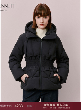 lkbennett深蓝色白鹅绒羽绒服2025年冬新款立裁收腰显瘦保暖连帽