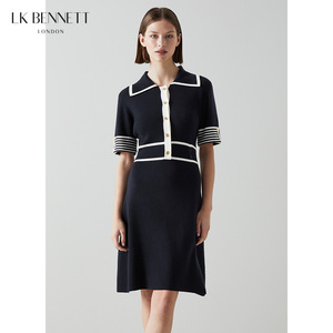 LK BENNETT通勤针织连衣裙女春23新款polo领短袖a字中裙收腰显瘦
