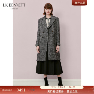 BENNETT灰色棉羊毛大衣中长鱼骨纹西装 翻领 吴谨言同款