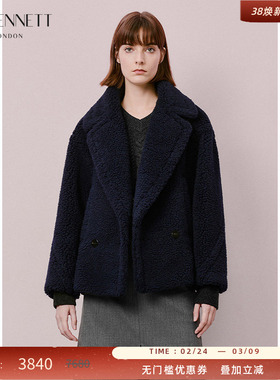 LK BENNETT深蓝色骆驼绒大衣2025冬季新款翻领宽松慵懒风简约外套