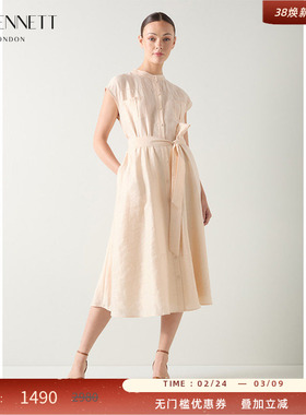 LK BENNETT米色连衣裙2025年秋季新款女小立领收腰单排扣衬衫裙