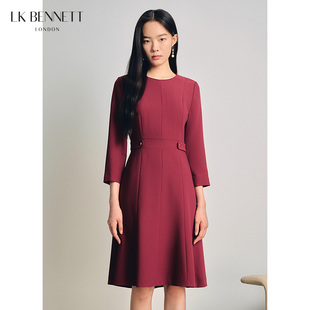 裙小礼服 酒红连衣裙女秋冬简约通勤职业西装 lkbennett 新品