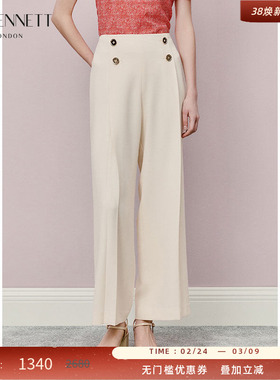 LK BENNETT米色时尚直筒裤2025年春夏新款气质侧边拉链双排扣设计