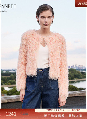 LK BENNETT橙色针织开衫2025冬新款少女感圆领精致减龄纯色短外套