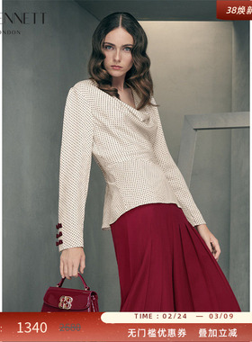 LK BENNETT米色波点上衣2025秋新款法式荡领设计气质显瘦长袖衬衫