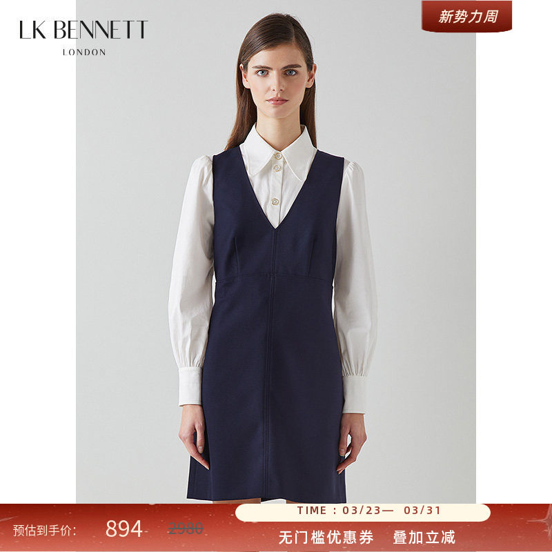 LK BENNETT法式无袖连衣裙女新款春季v领法式背心裙小个子短裙