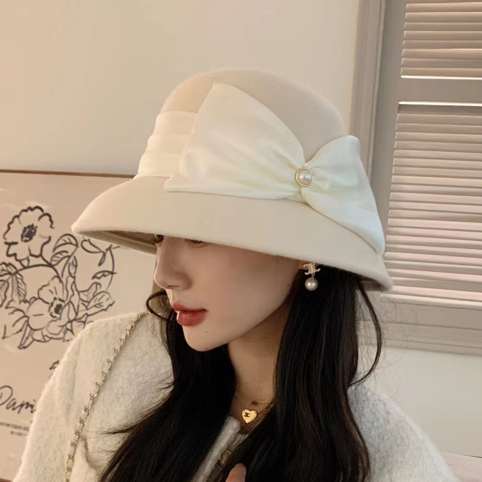 灯罩帽渔夫帽珍珠赫本风秋冬季