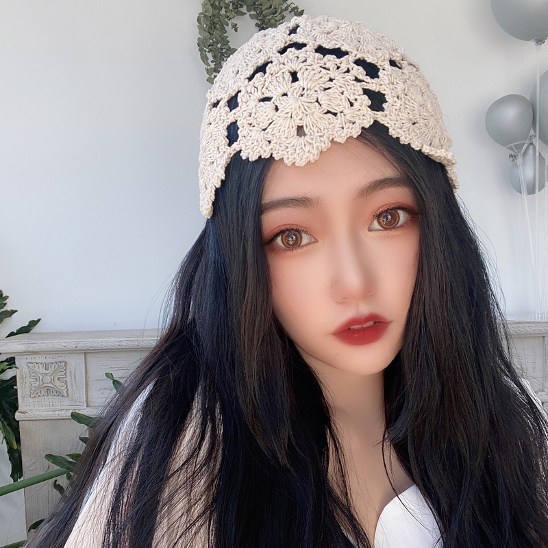 复古文艺蕾丝镂空包头针织贝雷帽